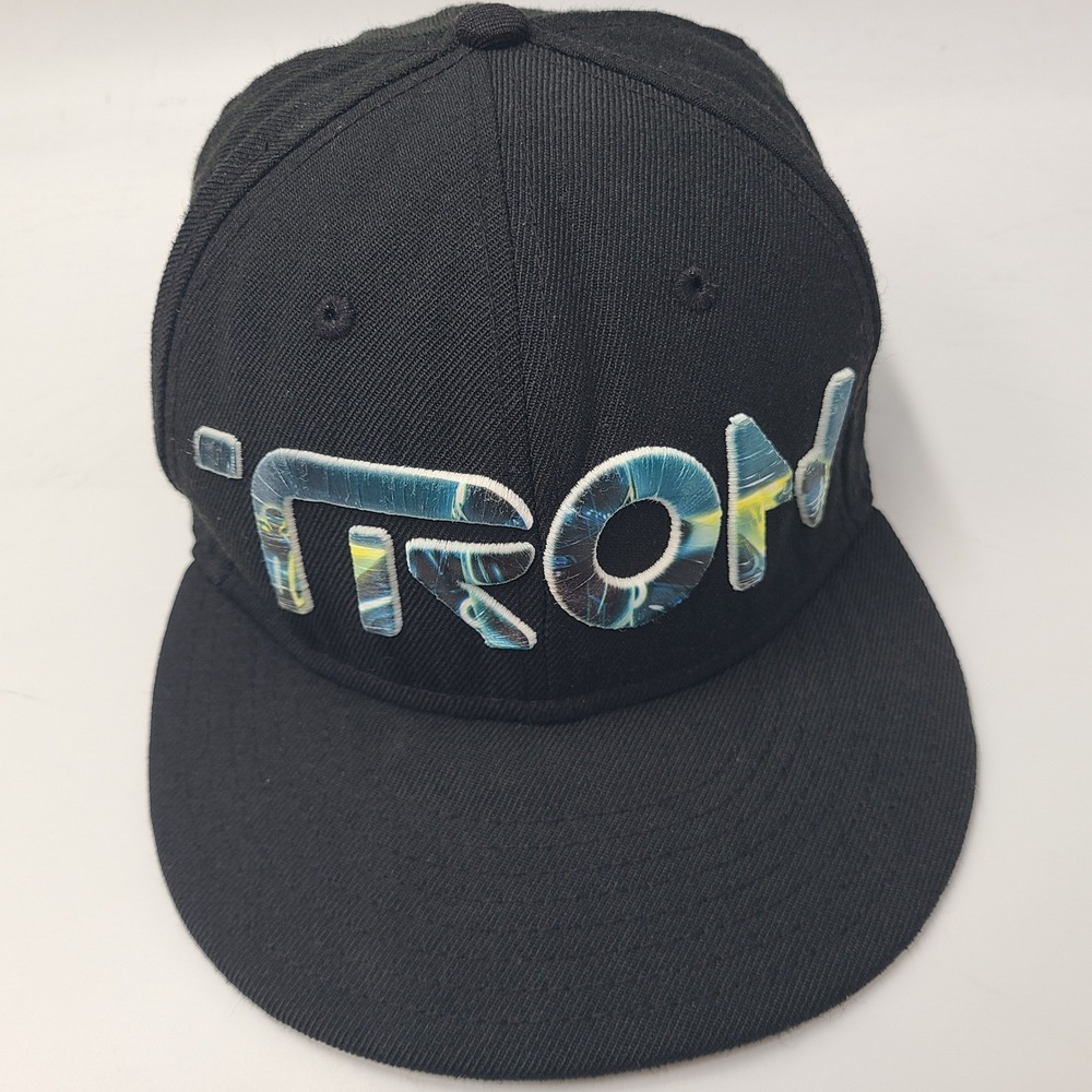 Tron Legacy Hat Fitted 7 1/4 New Era 59Fifty Black Blue Disney Movie Promo Wool